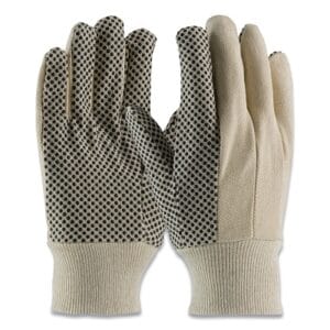Premium Grade Canvas Dotted Gloves, 8 oz Cotton, Mens, White/Black