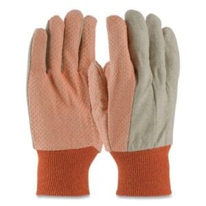 Premium Grade Canvas Dotted Gloves, 10 oz Cotton, Mens, Natural/Orange