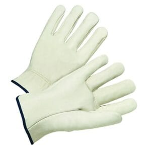 Quality Grain Cowhide Leather Driver Gloves, Large, Unlined, Natural, Shirred Elastic Back