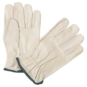 Quality Grain Cowhide Leather Driver Gloves, Medium, Unlined, Natural, Shirred Elastic Back