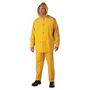 3-Pc Rainsuit, Jacket/Hood/Overalls, 0.35 mm, PVC Over Polyester, Yellow, 4X-Large