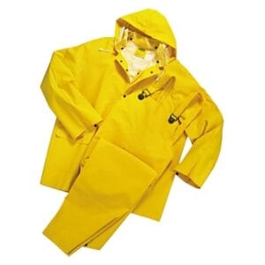 3-Pc Rainsuit, Jacket/Hood/Overalls, 0.35 mm, PVC Over Polyester, Yellow, Large