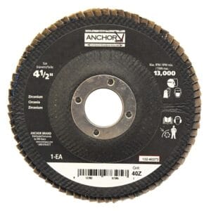 Abrasive High Density Flap Disc, 4-1/2 in dia, 40 Grit, 7/8 in arbor, 12000 RPM, Type 27