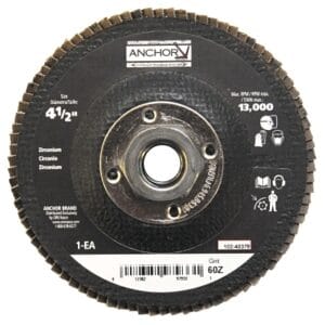 Abrasive High Density Flap Disc, 4-1/2 in dia, 60 Grit, 5/8 in – 11 arbor, 12000 RPM, Type 27