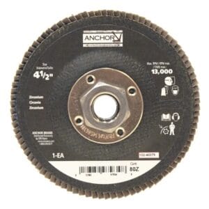 Abrasive High Density Flap Disc, 4-1/2 in dia, 80 Grit, 5/8 in-11 Arbor, 12000 RPM, Type 27