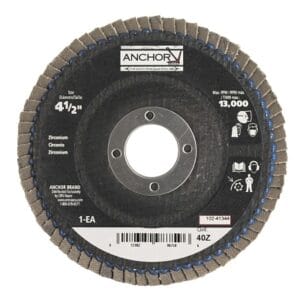 Abrasive Flap Disc, 4-1/2 in, 40 Grit, 7/8 in Arbor, 13,000 rpm, Angled