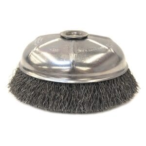 Crimped Wire Cup Brush, 6 in Dia., 5/8-11 Arbor, 0.02 in Carbon Steel