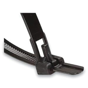 Resealable Cable Ties, 50 lb Tensile Strength, 11.1 in L, UV, Black, 100 Ea/Bag