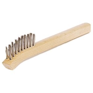 Inspection Brush, 8-3/4 in L, 2 x 9 Rows, Stainless Steel, Bent Wood Handle
