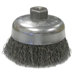 Crimped Wire Cup Brushes, 4 in Dia., 0.02 in Carbon Steel Wire