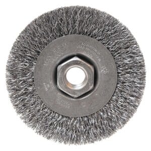 Light Duty Crimped Wheel Brush, 4 in dia x 1/2 in W, 0.014 Carbon Steel Wire, 14000 RPM