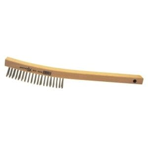 Hand Scratch Brush, 6 in, 4 x 18 Rows, Stainless Steel Bristles, Curved Handle