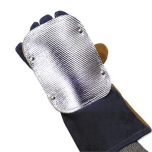 Back Hand Pad, Double Layer, 7 in L, Elastic/High-Temp Kevlar Strap Closure, Silver
