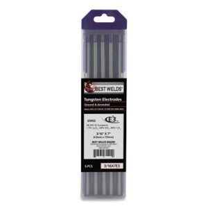 E3 Tungsten Electrode, 3/16 in dia x 7 in L, 5 PK