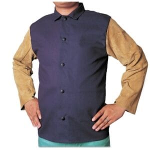 Leather/FR Sateen Combo Jacket, Medium, Blue/Tan