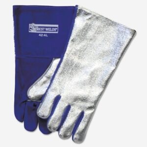 Split Cowhide Front Welding Gloves, Aluminized Back, Large, Blue Front