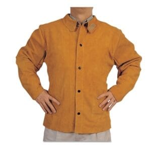 Split Cowhide Leather Welding Jacket, Large, Golden Brown