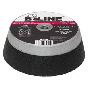 Cup Wheel, 6 in dia, 2 in Thick, 5/8 in-11 Arbor, 36 Grit, Alum Oxide