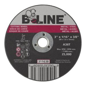Cutting Wheel, 3 in dia, 1/16 in Thick, 3/8 in Arbor, 36 Grit, Aluminum Oxide